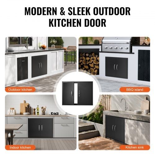 Door, 788x610 mm Double Outdoor Kitchen Door, Cold Plate Flush Mount Door, Wall Vertical Door with Handles, for BBQ Island, Grilling Station, Outside Cabinet