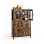 Industrial Storage Cabinet with Glass Doors Rustic Display Cabinet, Freestanding Cupboard for Living Room, Kitchen, Dining Room & Home Office Image 5