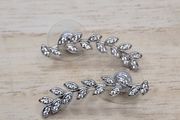 Sterling Silver 925 Leaf Ear Climber Earrings Cubic Zirconia Crawlers