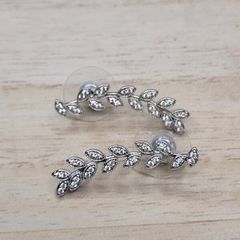 Sterling Silver 925 Leaf Ear Climber Earrings Cubic Zirconia Crawlers