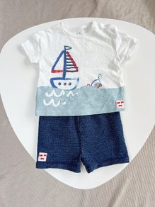 Next Blue Nautical Scene Top and Shorts Baby Set 6-9 Months
