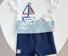 Next Blue Nautical Scene Top and Shorts Baby Set 6-9 Months