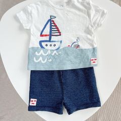 Next Blue Nautical Scene Top and Shorts Baby Set 6-9 Months