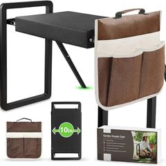 Foldable Garden Kneeling and Seat, Anti-Tipping Gardener Stool Widened Thick Soft Kneeling Pad, Heavy Duty Gardening Stool with Garden Tool Bag, Gardening Gift (Black)