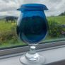 Stunning Vintage Oversized Hand-Blown Glass Brandy Balloon Vase With a Turnover Rim, In a Fantastic Petrol Blue with a Clear Stem and Foot, Perfect as a Hurricane-Style Candle Holder Image 3