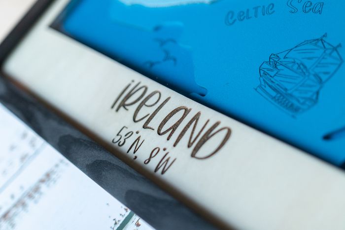 Handmade Wooden Map of Ireland - Layered Wood - Engraved with 32 Counties - Framed Wall Art