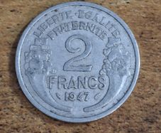 France 1947, 2 Francs Coin - free standard postage