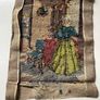 Vintage Penelope / Needlepoint Tapestry Design No. 3922) depicting a interior genre scene of a woman in a blue bodice and yellow skirt arranging flowers by a table. Image 3