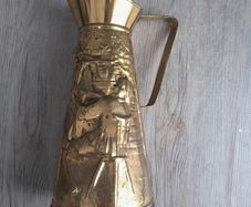 Vintage Peerage England Brass Pitcher Watering Can with Embossed Scene