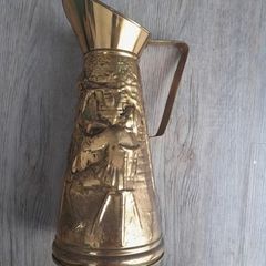 Vintage Peerage England Brass Pitcher Watering Can with Embossed Scene