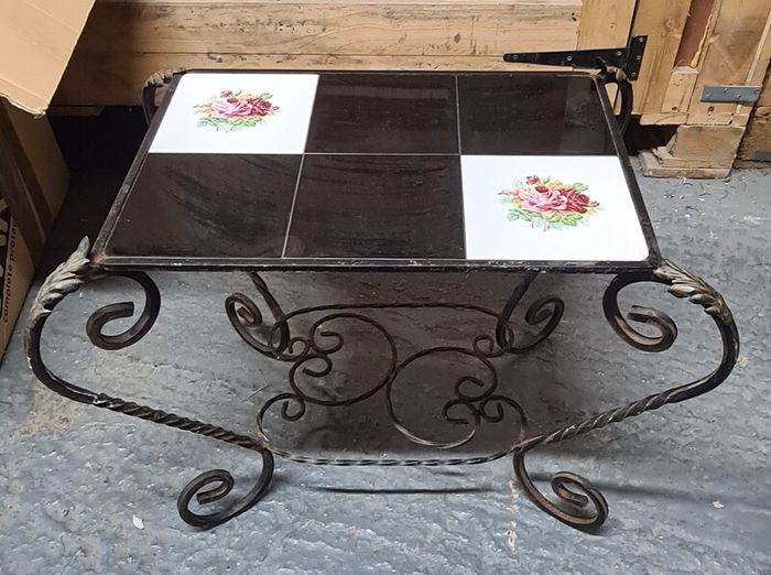 Vintage Wrought Iron Coffee Table / Garden Plant Stand