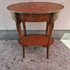 Oval Louis XV style marquetry side table