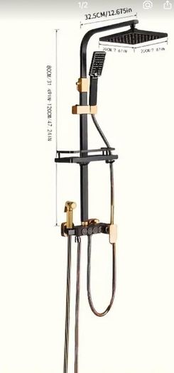 Luxury Black & Golden Square Shower Head Set - Wall-Mounted, Full Copper with Extended Pole, 4 Adjustable Settings for Ultimate Bathing Experience , brand new