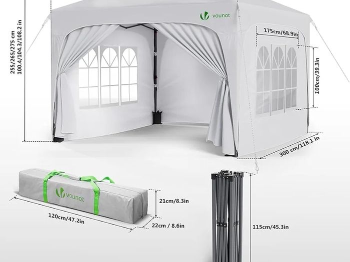 3m x 3m Pop Up Waterproof Gazebo with Sides & 4 Weight Bags & Carry Bag, Marquee Garden Party Tent Outdoor, White