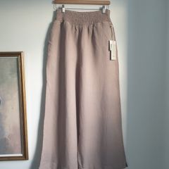 Wide Leg Linen Blend Trousers Size Large