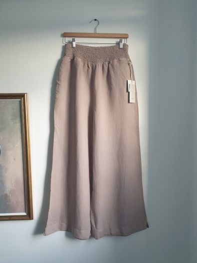 Wide Leg Linen Blend Trousers Size Large