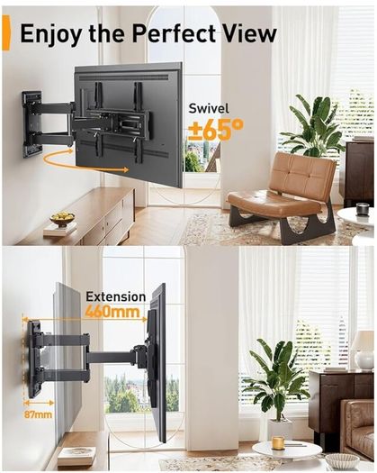 Perlegear full motion TV Wall + Sound bar Bracket for 26-65 inch TVs