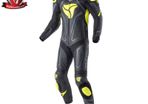 R-Tech Rising Star Motorcycle Cow/Kangaroo Leather Racing Suit (Black/Fluorescent Yellow) - FREE SHIPPING