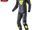 R-Tech Rising Star Motorcycle Cow/Kangaroo Leather Racing Suit (Black/Fluorescent Yellow) - FREE SHIPPING