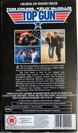 Top Gun [1986] Tom Cruise, Kelly McGillis, Val Kilmer, Meg Ryan, Anthony Edwards & Tom Skerritt (PAL VHS Cassette Movie)