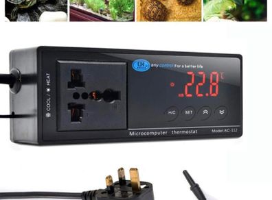 Reptile Thermostat, Terrarium Heaters Temperature Controller Outlet Digital LED with Suction Cup for Reptiles Aquariums Insect Heaters (FREE POSTAGE)