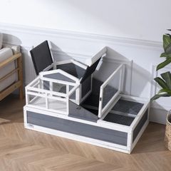 Large 3-Room ortoise Habitat Wooden Tortoise House Indoor/Outdoor 112x65x61 cm