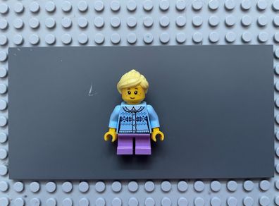 lego holiday hol111 Girl minifigure - Fair Isle Sweater, Bright Light Yellow Ponytail, Lavender Legs Short, Freckles