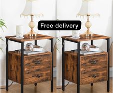2 Bedside Table, Side Table with Charging Station