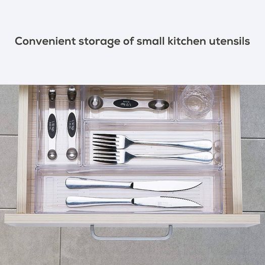 FREE EXPRESS SHIPPING 14 PCS Clear Plastic Drawer Organisers Tray for Makeup, Kitchen Utensils, Jewelries and Gadgets