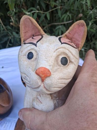 3 X Art Deco Handpainted Hardwood Cats