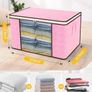 90L Large Capacity Clothes Storage Bags with Zips, Storage Boxes with Lids, Reinforced Handle, Foldable, Thick Fabric, for Comforters, Clothes, Blankets, Bedding, 6 Pack, Pink Image 2