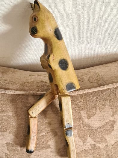 Fabulous Vintage Wooden Cat With Hinged Legs  37cm Heigh.