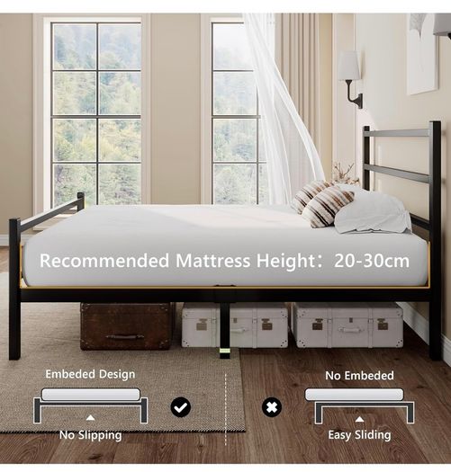 Metal Double Bed Frame With Stylish Headboard And Footboard,Bed Frame Double Bed,Easy Assembly, Ample Under-bed Storage Space, Black