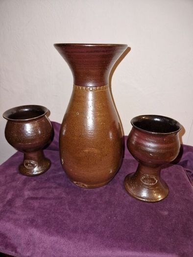 Vintage Australian Bendigo Pottery wine goblets and carafe