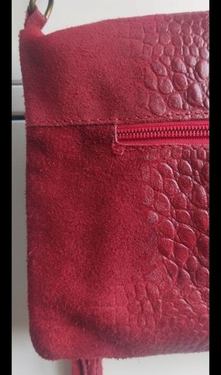 Red Italian Suede Croc-Effect Leather Crossbody Bag Clutch