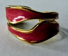 Double Layer Geometric Red & Gold Open Ring