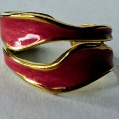 Double Layer Geometric Red & Gold Open Ring