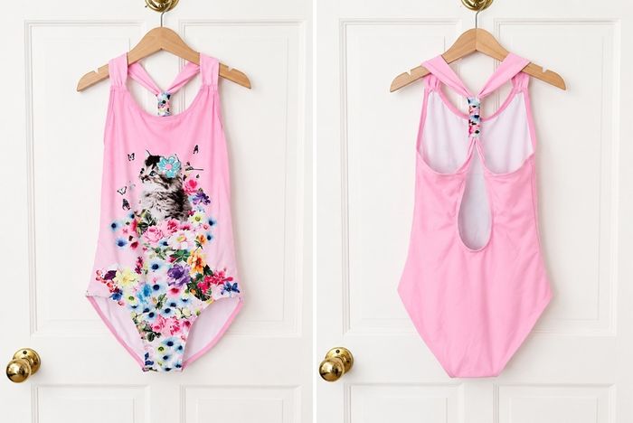 Girls pink cat swimsuit age 12