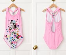 Girls pink cat swimsuit age 12