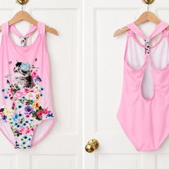 Girls pink cat swimsuit age 12