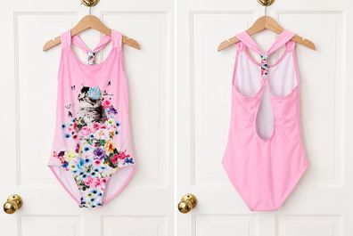 Girls pink cat swimsuit age 12