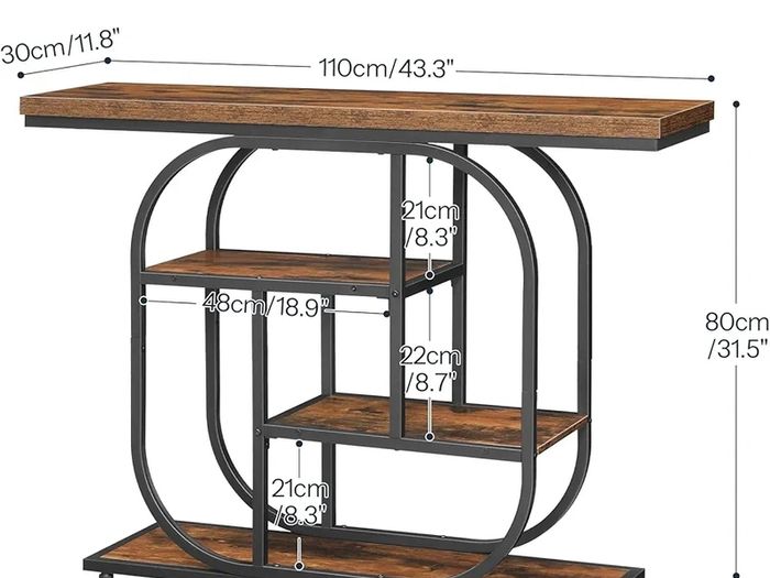 Narrow Console Table for Hallway, 110 cm Hallway Table, 4-Tier Industrial Display Table with Storage, Geometric Frame, for Entryway, Foyer, Living Room, Bedroom, Rustic Brown