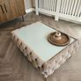 Velvet button-tufted coffee table with glass top Image 4