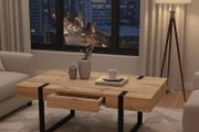 Ines Industrial Coffee Table with Drawer Oak Top