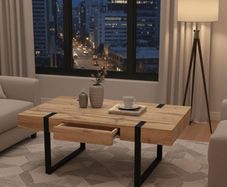 Ines Industrial Coffee Table with Drawer Oak Top