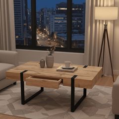 Ines Industrial Coffee Table with Drawer Oak Top