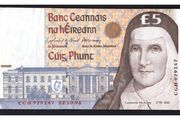 1996 Ireland IR5 Catherine McAuley Banknote Series C. Note issued 05/12/96. Serial number CGH979147