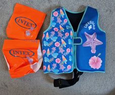 Swim vest, inflatable arm bands, long sleeve rash vest