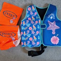 Swim vest, inflatable arm bands, long sleeve rash vest