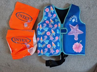 Swim vest, inflatable arm bands, long sleeve rash vest